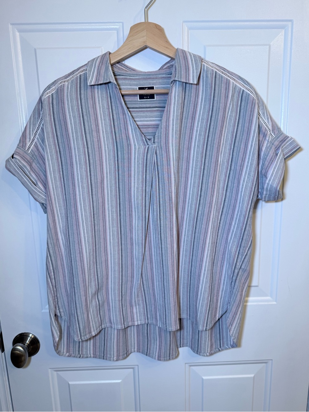Denver Hayes Pink and Gray Striped Lightweight Top